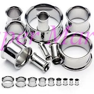 

Silver DOUBLE FLARE Black PLUGS Screw FLESH TUNNEL Body Piercing Jewelry Ear Piercing Expander 316L stainless steel set