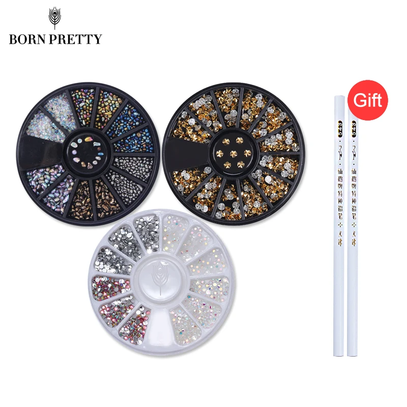 

Buy 3 Get 1 Gift 3 Boxes Nail Decorations with 2pcs Rhinestone Picker Pen Set Manicure 3D Nail Art Decorations in Wheel