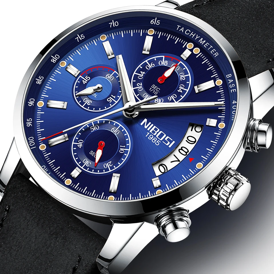 

NIBOSI Sport Watch Men's Watch Waterproof Blue Analog Quartz Military Creative Men's Watches Big Chronograph Relogio Masculino