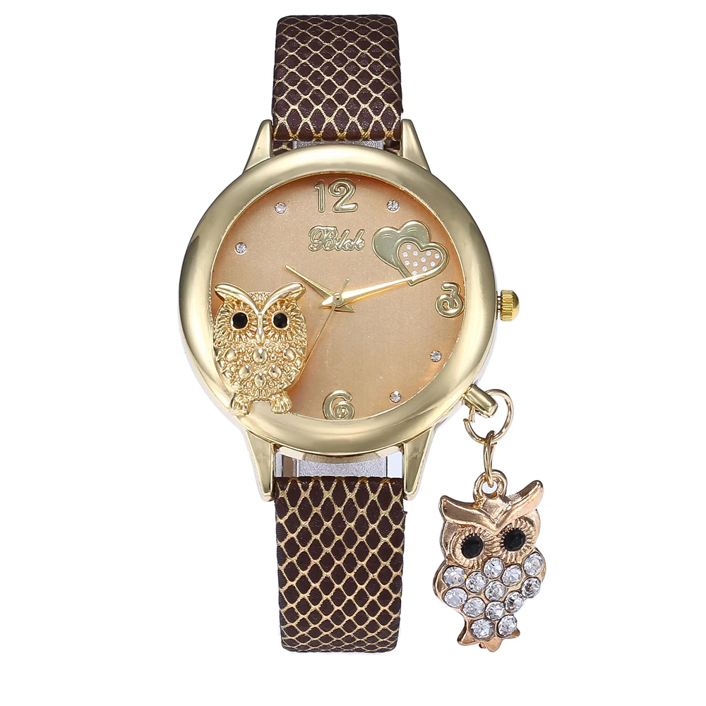 Модные женские наручные часы с подвеской в виде совы, очаровательный бриллиант, женские золотые часы с застежкой, женские часы со стразами - Цвет: 4