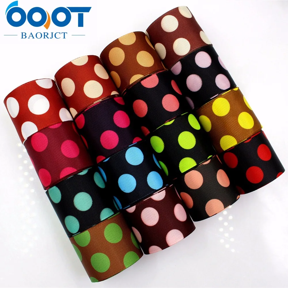 

OOOT BAORJCT 175082 38mm 10yard/lot Dots Ribbons Thermal transfer Printed grosgrain Wedding Accessories DIY handmade material