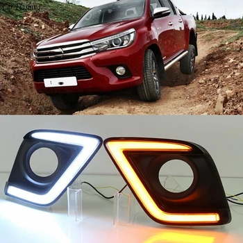 

CSGJMY 1 Set 12V ABS LED DRL Daytime Running Light Daylight With Yellow Turn Signal For Toyota Hilux Revo Vigo 2015 2016 2017