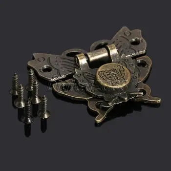 

bowarepro 6Pcs Hasps Jewelry Gift Wooden Suitcase Case Hasp Latch Antique Decorative Latch Hook Lock Box+Screw Funiture 50x45mm