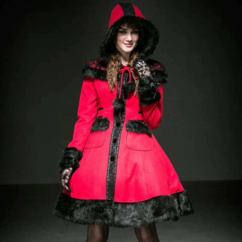 ジャケット・アウター 00s gothic punk lolita fur jacket y2k Punk Rave Gothic Lolita Girls Women Woolen Coats Sweet Long