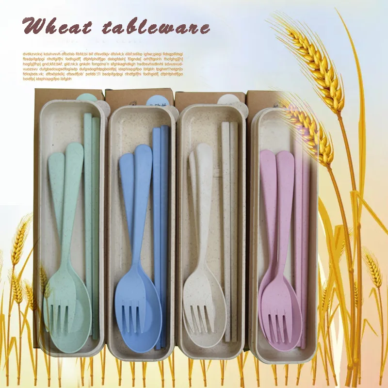 Wheat straw, three piece tableware spoon, chopsticks fork, student
