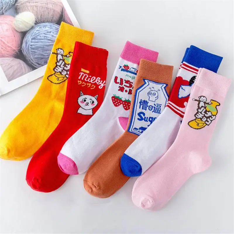 

New Japanese women's Socks forced series cartoon characters tube socks cotton sweat-absorbent street women's tide socks pink red