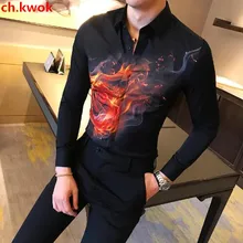 CH. КВОК Смокинг Рубашка Мода Весна Повседневное Slim Fit Для мужчин S Рубашки для мальчиков с длинным рукавом цифровой печати ночной клуб платье рубашка социальные Для мужчин