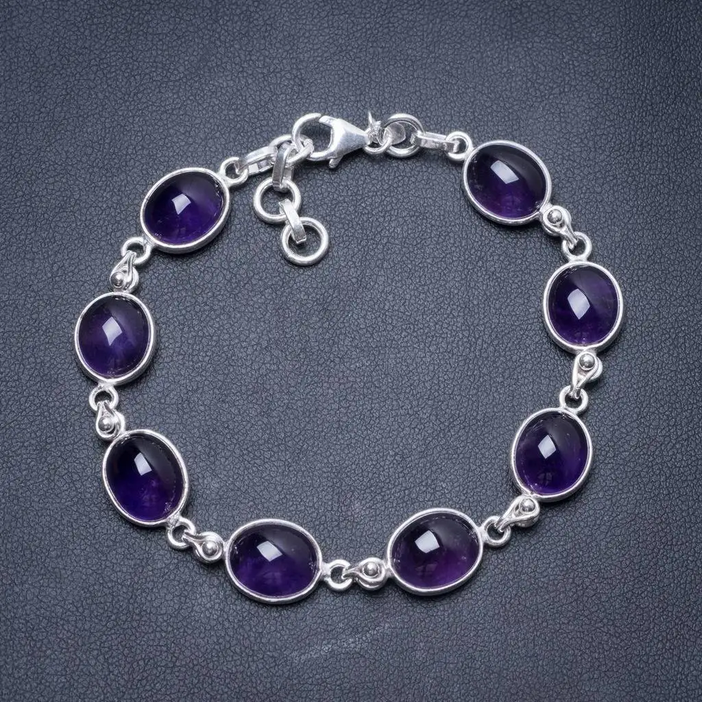 

Natural Amethyst Handmade Unique 925 Sterling Silver Bracelet 7 1/2-8" Y2848