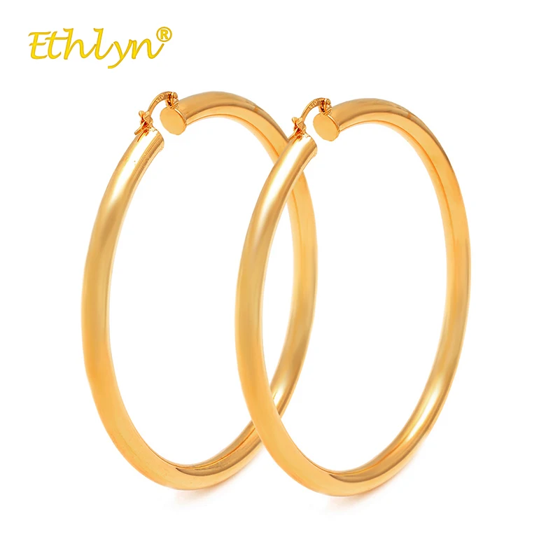 Женские большие серьги кольца Ethlyn модные блестящие золотистые металлические