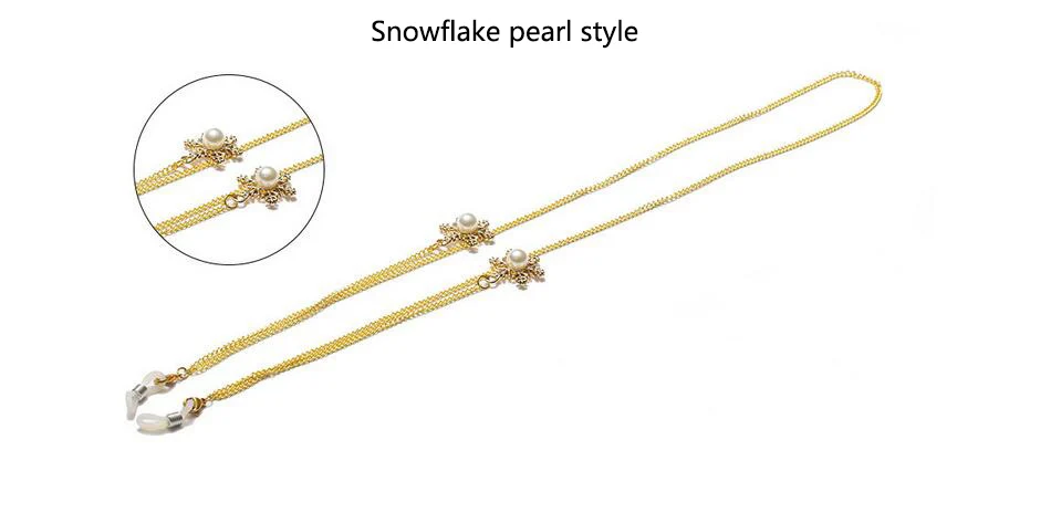 Новые модные женские золотые очки солнечные очки с цепочкой для чтения с кристаллами из бисера очки с цепочкой для очков шнур держатель для шеи ремень веревка - Цвет: Snowflake  style