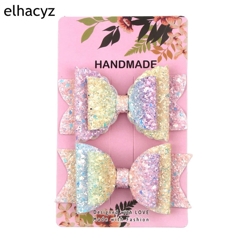 

2pcs/set NEW Bowknot Hair Accessories Hairpin Clips Glitter Lolita Rainbow Hair Bows Tie Party DIY Headwear Girls Barrette