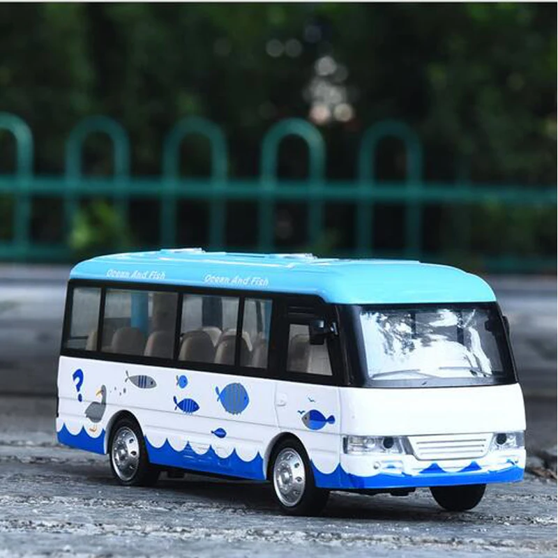 

Cartoon Toy Bus 1:32 Blue Yellow Sightseeing Bus With Sound And Light Pull Back Toy Children's Toys Free Shipping Birth Gift