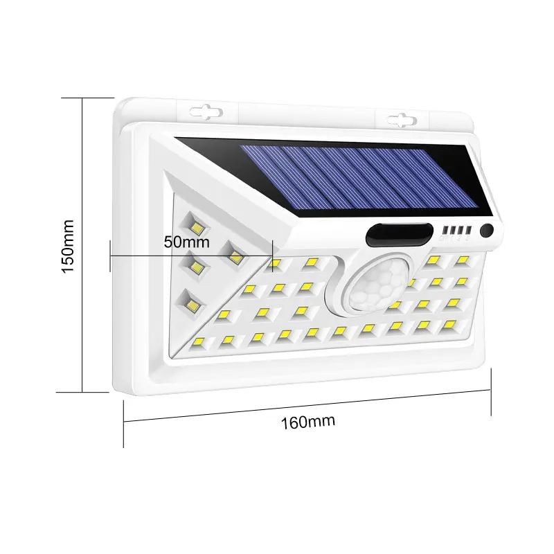 34 светодиодный светильник на солнечной батарее с датчиком движения, светильник на солнечной батарее, водонепроницаемый Ночной Настенный фонарь безопасности для наружного Патио, газон, садовый светильник - Emitting Color: White