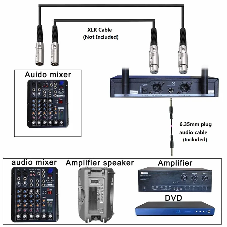 Freeboss FB-U10 Dual Way Karaoke Meeting Church School Sing 2 Metal Handhelds UHF Wireless Microphone