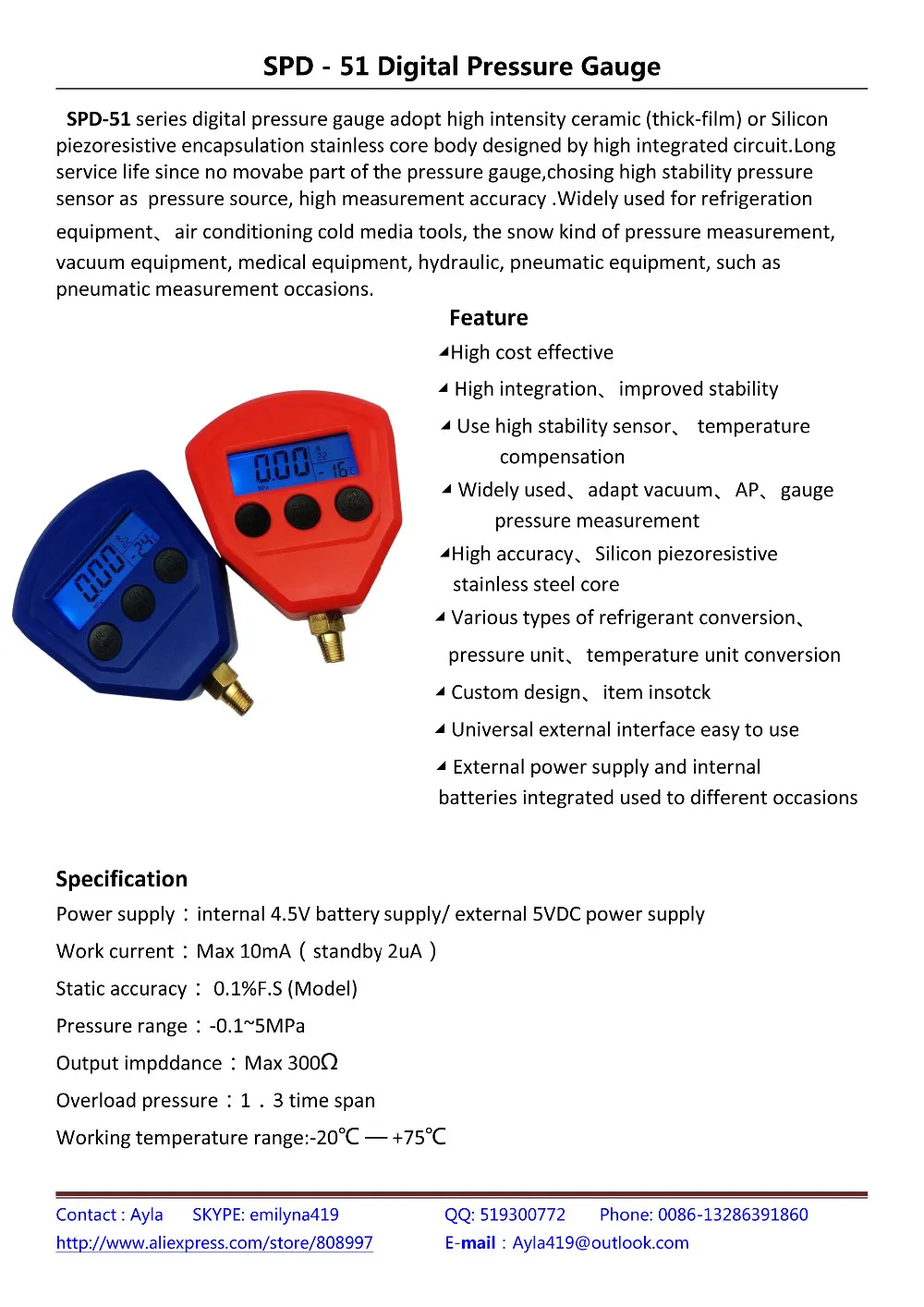 SP цифровой ЖК-дисплей высокая низкая манометр Набор для автомобильного кондиционера хладагента R134a R22 R404A R410A R407C R