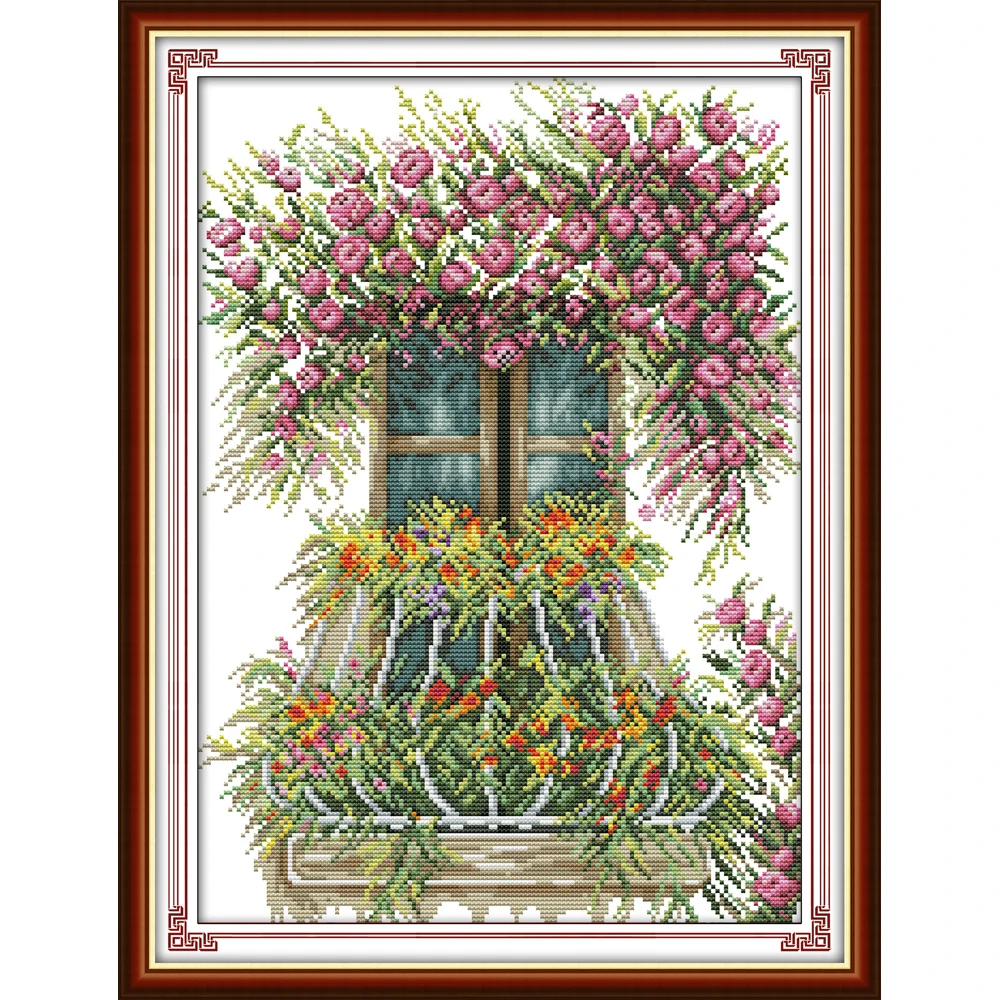 

Joy Sunday Window sill flower Chinese cross stitch kits Ecological cotton clear stamped printed 14CT 11CT DIY wedding decoration