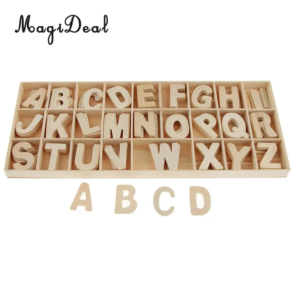 156pcs Set Wooden Letters - Wooden Craft Alphabet with Storage Tray - Unpainted Kids Learning Toy, Scrapbooking Embellishments