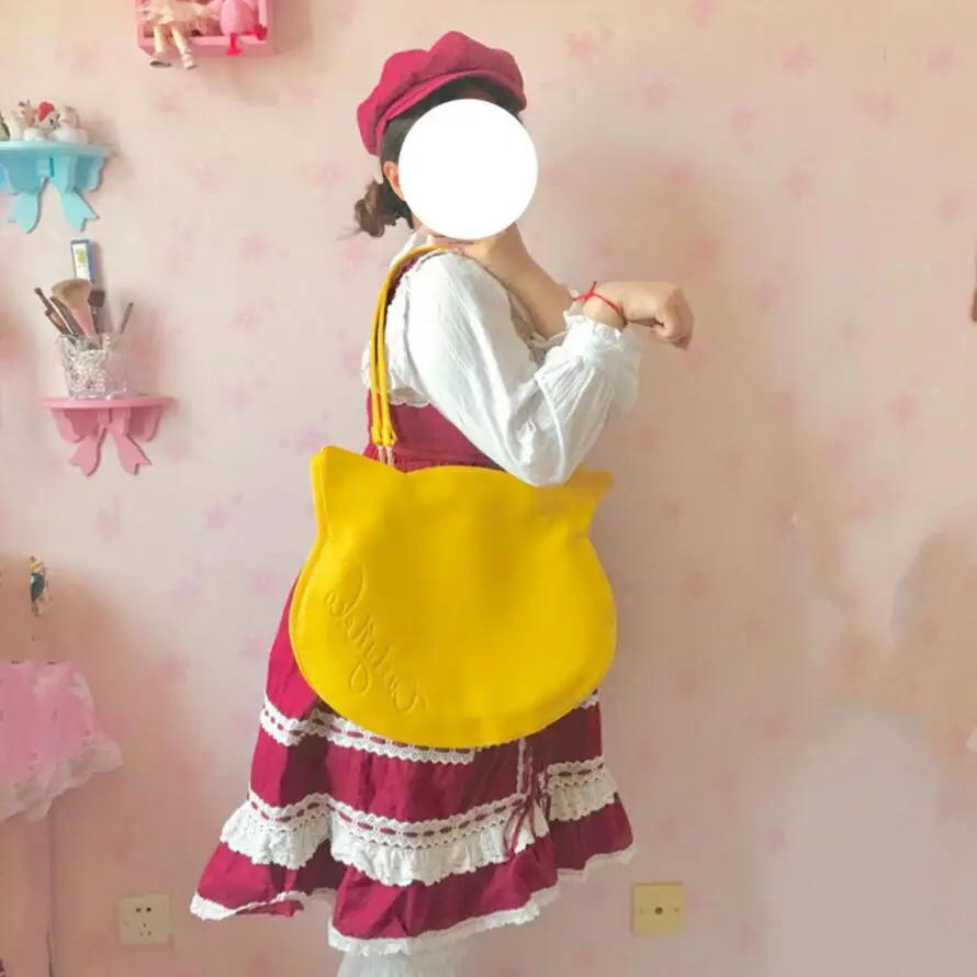 

9 Colors Japanese Harajuku Lolita Cute Cat Head JK Uniform Shoulder Bags Totes Bag Women's Students Kawaii PU Handbag Korean
