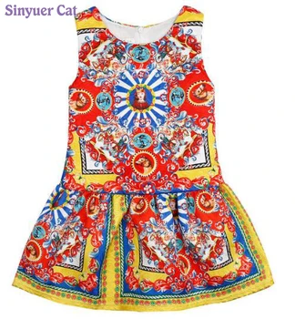 

Sinyuer Cat Toddler Girls Dresses Kids Summer Dress Princess Caretton Print Kids Dresses for Girls Clothes Children Dress 3-10Y