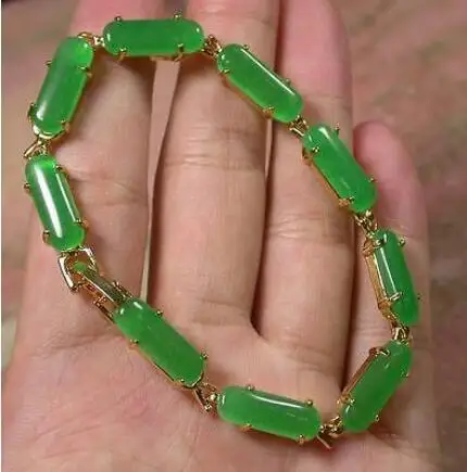 

Free Shipping >> new hot Gold Plate CHINESE Icy Green JADE Saddle Rectangle Bangle Bracelet