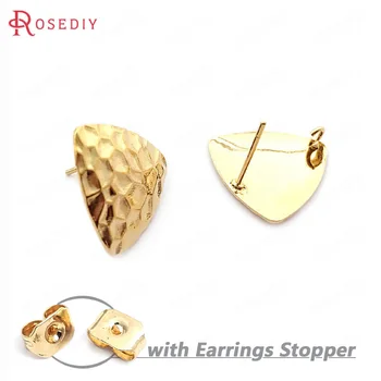 

(33746)10PCS 17MM 24K Gold Color Brass Stone Pattern Arc Surface Triangle Stud Earrings Pins High Quality Jewelry Accessories