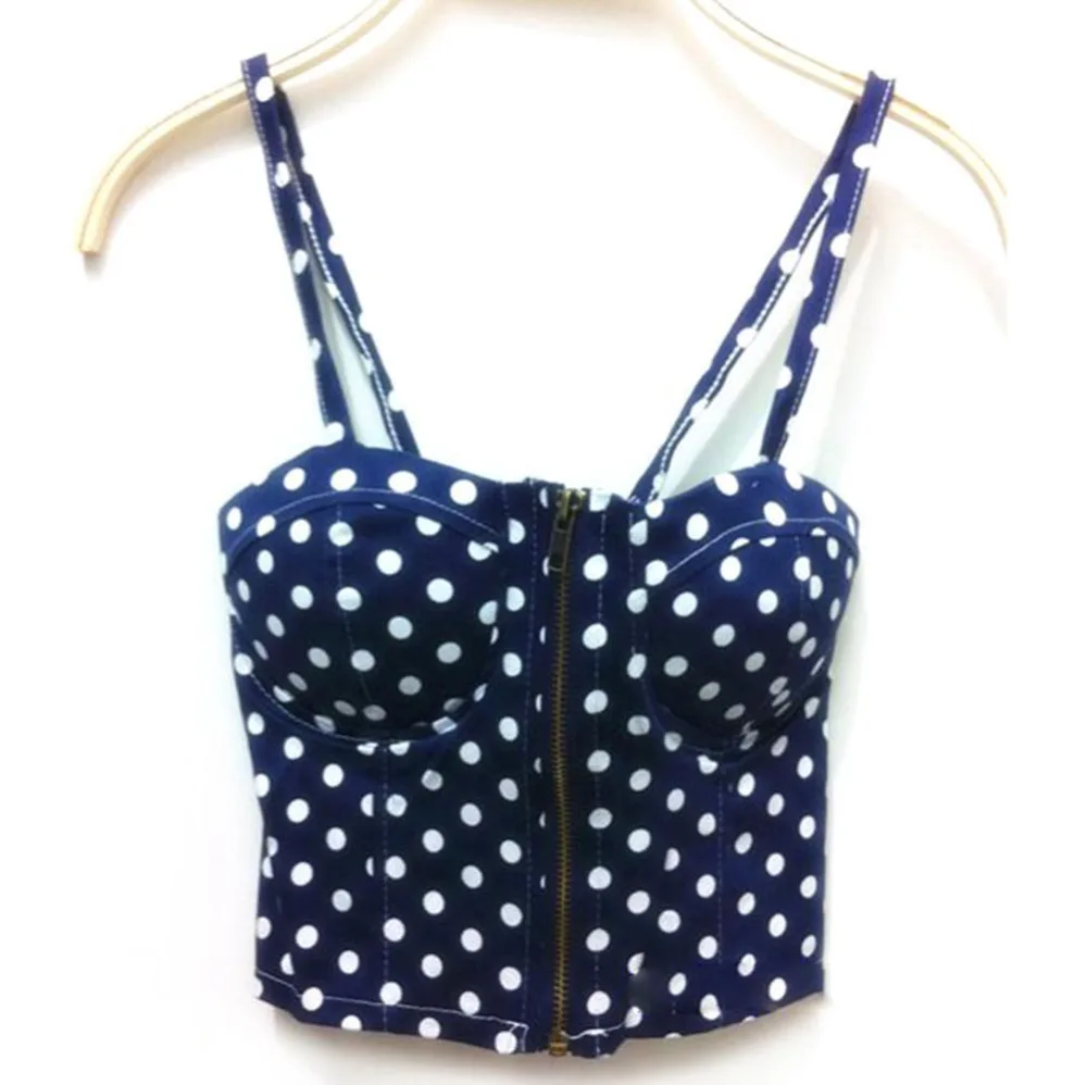 Vintage New Women Sexy Zipper Floral Padded Crop Tops Zipper Party Cami Tank Tops Tops