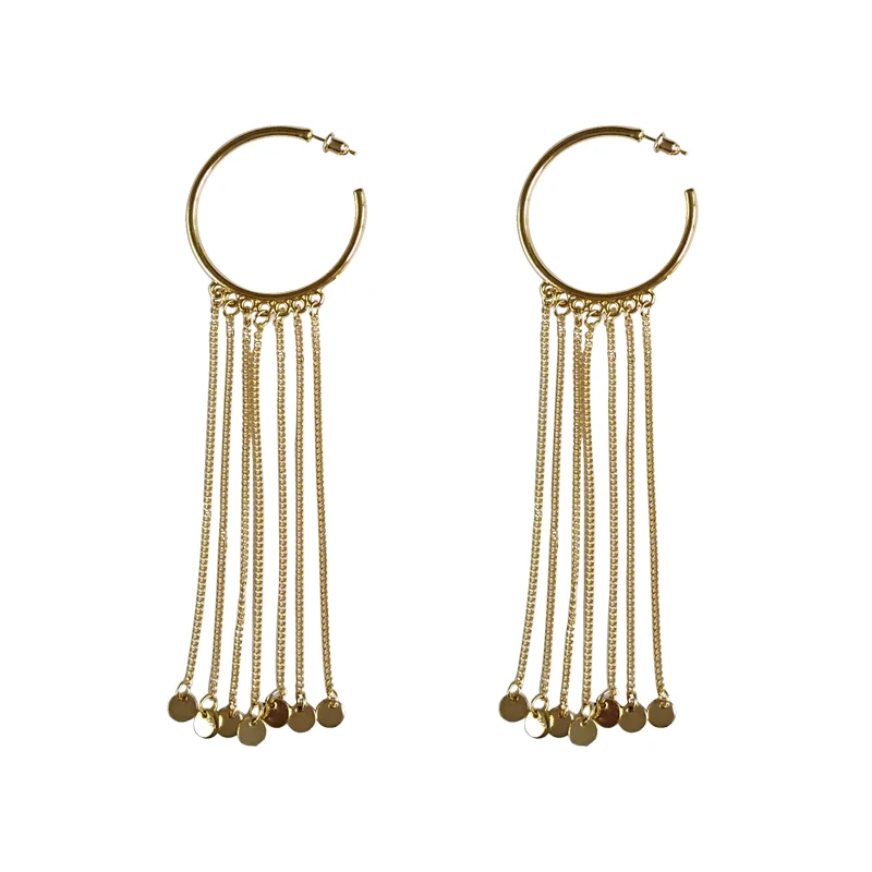 

Fashion Exaggerated C Hoop With Long Chain Tassels Earrings For Woman