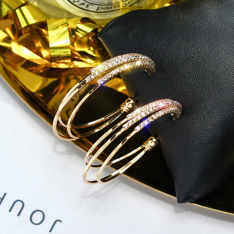 Настоящее 925 пробы, серебряные серьги-кольца для женщин, ювелирные изделия, большие круглые стразы, розовое золото, массивные вечерние серьги