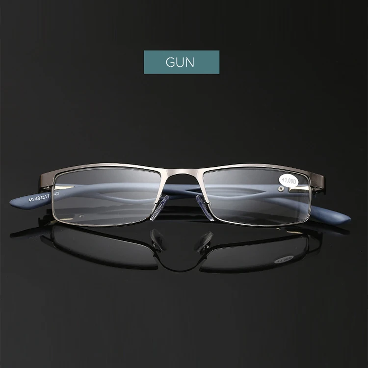 KANASTAL Costom очки для чтения для мужчин и женщин, полная оправа, очки для чтения, бизнес очки для пресбиопии+ 0,5+ 0,75+ 1,25+ 1,75+ 5,0+ 6,0 - Цвет оправы: GUN