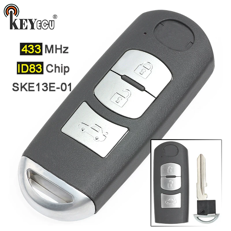 KEYECU 433 МГц чип ID83 FCC: Стандартная замена 3 кнопок умная деталь для Mazda 6 2014 2015 2016