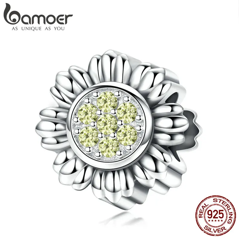 

BAMOER New Arrival 925 Sterling Silver Charm Sunflower Flower Dazzling CZ Beads fit Women Charm Bracelets DIY Jewelry BSC018
