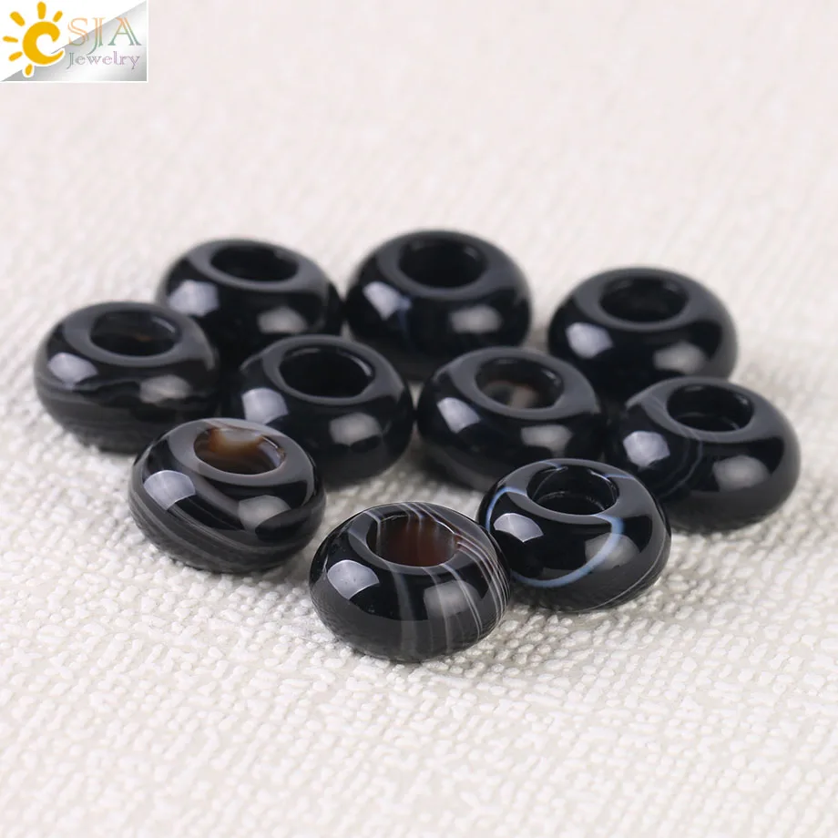 CSJA бусины с большим отверстием для изготовления ювелирных изделий из натурального камня 14 мм разделительные бусины для женщин и мужчин браслет ожерелье кулон аксессуары 10 шт. F423 - Цвет: Black Veins Agate