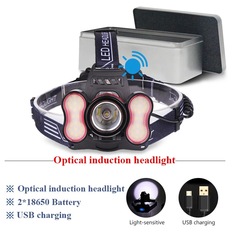 Best Night riding led headlight sensor head lamp usb led lamp head torch cree xml t6 camping cob headlamp 18650 charge lampe frontale
