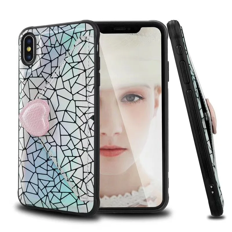 Cases For iPhone X Xr Xs Max Case Korean Laser Love Heart Flip Leather Stand Wallet Neck Strap Case For iPhone 7 8 6S Plus Cover (22)