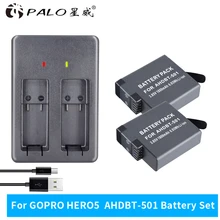 PALO 2 шт 1800mAh батареи для GoPro Hero 5 Gopro 6 экшн-камера батарея AHDBT501+ 2 слота светодиодный аккумулятор зарядное устройство с портом type C