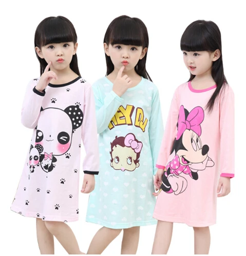 

Girls Nightgown children clothing Knitting cotton long sleeved pajamas dress Cute kids Homewear Nightdress dhyry