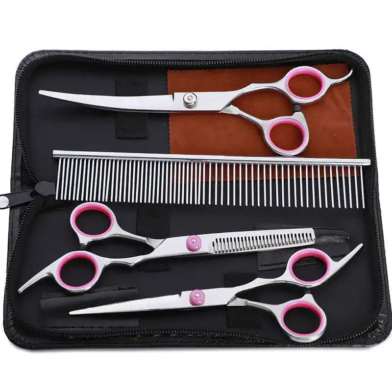 

OLN Stainless Steel Pet Dogs Gromming Scissors Up Down Curved Shears Sharp Edge Pet Cat Hair Cutting Barber Cutting Tools Kit