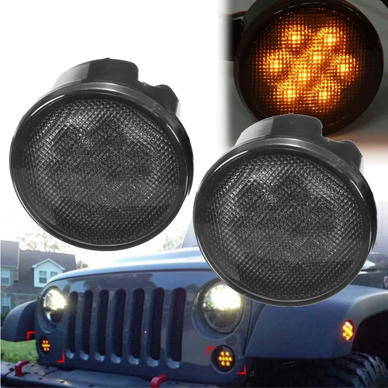 

Black LED Light Front For Fender Flares Side Marker Turn Signal Light LED Side Marker Lamp For Jeep/Wrangler 07-15 Amber