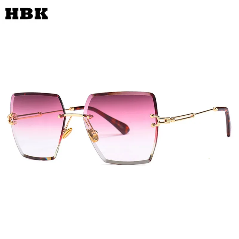 

HBK Luxury Fashion Rimless Square Sunglasses For Women Gradient Color Lens Metal Frame Trendy UV400 Transparent Oculos De Sol
