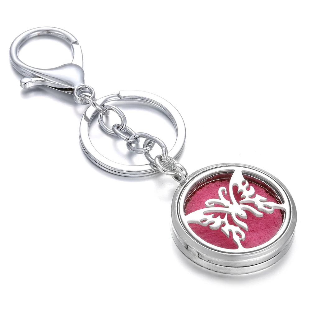 

New Butterfly Stainless Steel Aromatherapy Keychain Essential Oil Locket Perfume Diffuser DIY for Women Men Perfume Key Chain