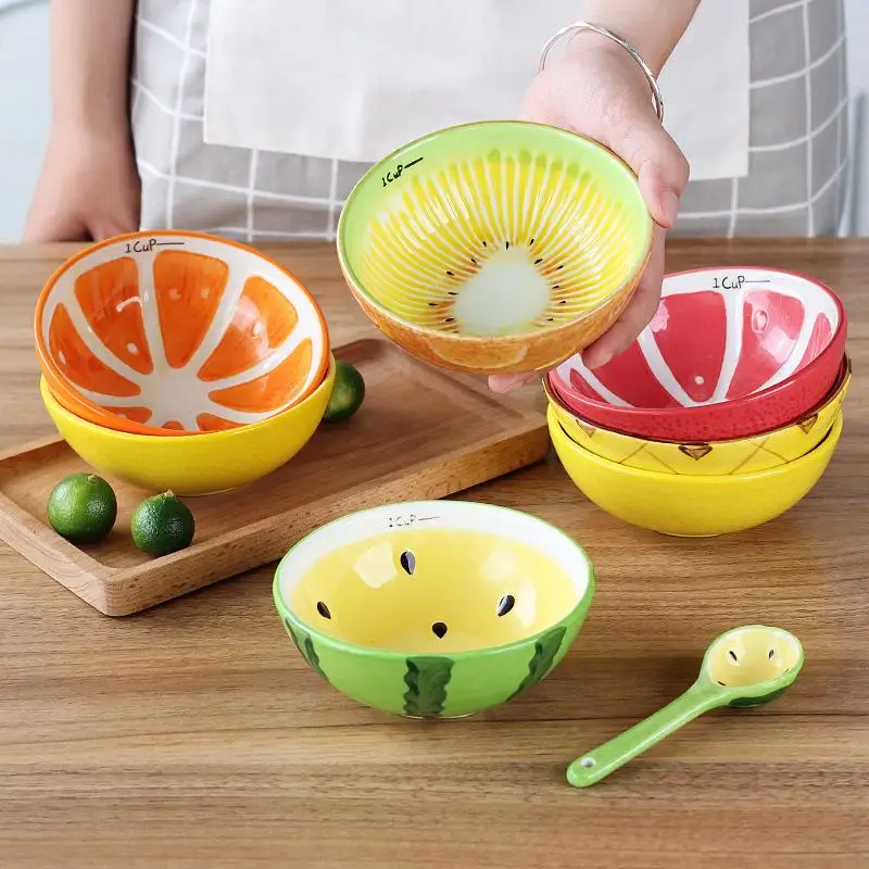 

5-inch Fruit Pattern Ceramic Bowl Pet Children's Rice Dessert Bowl Creative Colorful Home Kitchen Decoration Food Dish Storage
