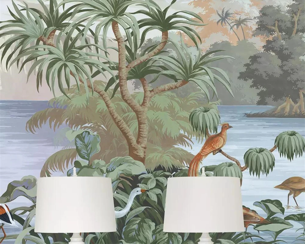 beibehang Custom wallpaper hand-painted medieval jungle flowers and birds TV background wall living room bedroom 3d wallpaper