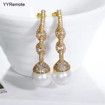 

New arrivals long drop Earrings setting white cz imitation pearl Earring women earring fashion jewelry Free shipping
