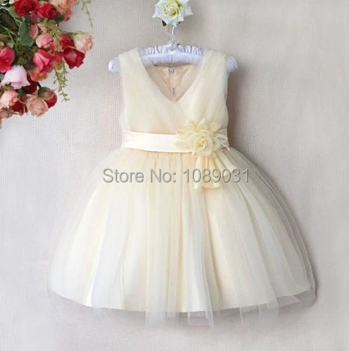 2015 New Sweet Flower Girl Dress with Flower Party Pageant Communion Dress Little Girls Kids/Children Dress for Wedding Bridal