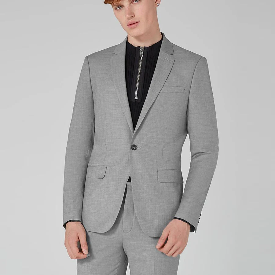 Top Design Grey Smart Casual Business Suit Groom Tuxedos Wedding Suits Prom Party Suits Slim Fit for Men 2Pcs 2019 Fashion Suit