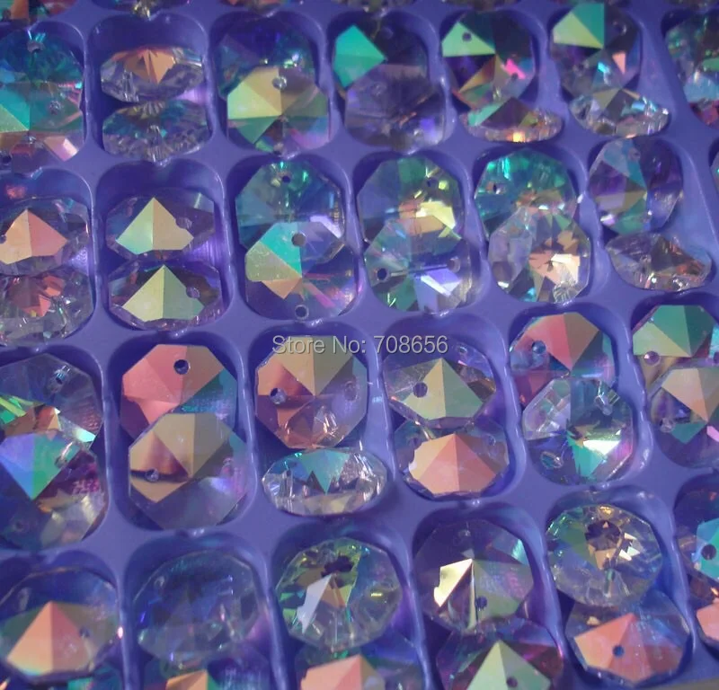 

2000pcs 14mm K9 Crystal clear AB Octagon Beads In 1 hole or 2 Holes crystal DIY Curtain Beads Glass Prisms