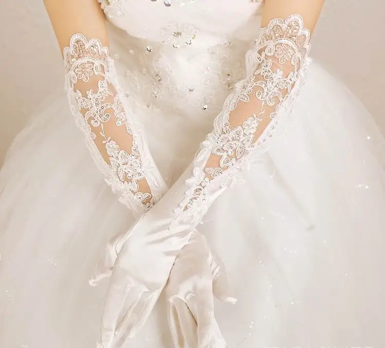 White/Red Lace Bridal Gloves Princess Applique vestido de novia corto