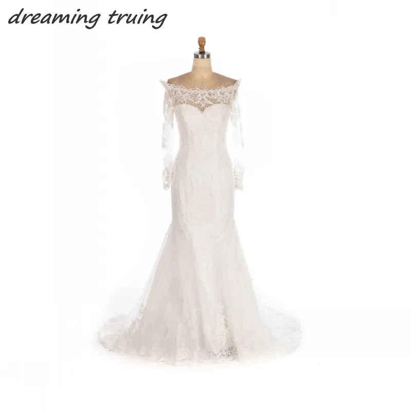 Charming Boho font b Wedding b font Dresses Bohemian Elegant Mermaid Sheer Long Sleeves Lace font