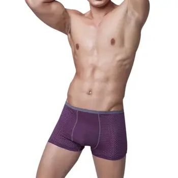 

Men's Bamboo Fiber Pajama Shorts Sleepwear Summer Soft Mesh Boxer Underwear Sexy Nightwear Underpants
