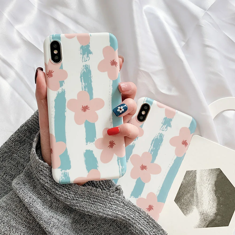 

Phone Case For iPhone 7 8 6 6s Plus XR XS MAX X Cases Cover For iPhone XR 7 8 Plus Soft TPU Silicone Flower Print Ins Style Capa